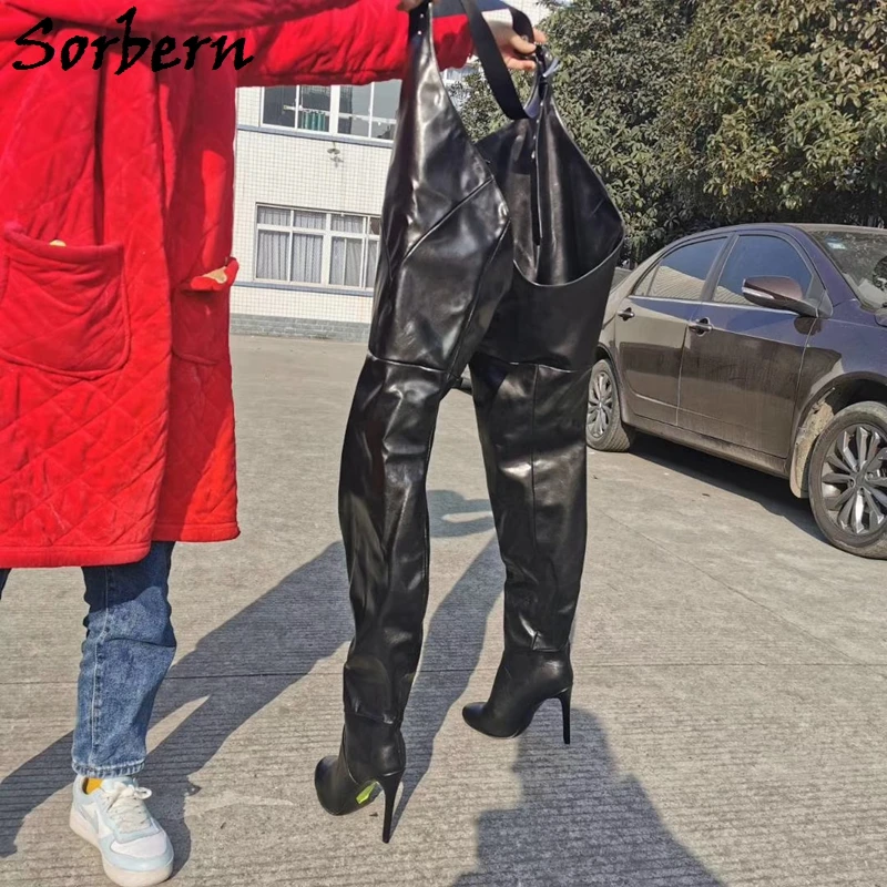 Sorbern Wide Crotch Thigh High Boots With Waist Belt Pointed Toe High Heel Long Boots Custom Shoes For Crossdresser Drag Queen