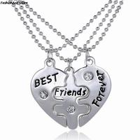 Lovers' Collier Bff Statement Necklace 3 Pcs Best Friends Forever Necklaces Colar Friendship Heart Charm Pendent Gift For Girls