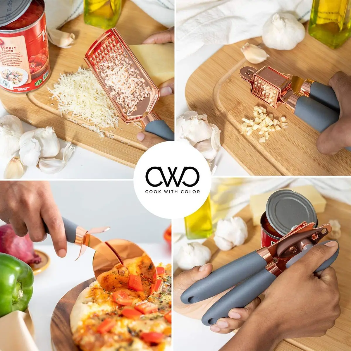 7 Pc Kitchen Gadget Set Copper Coated Stainless Steel Utensils ice scream scoop peeler garlic press cheese grater whisk