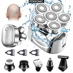 FOXSONIC New Style 6 in 1 Rechargeable Electric Shaver 6 Floating Heads Bald Electric Shaver Grooming Kit Shaver For Men