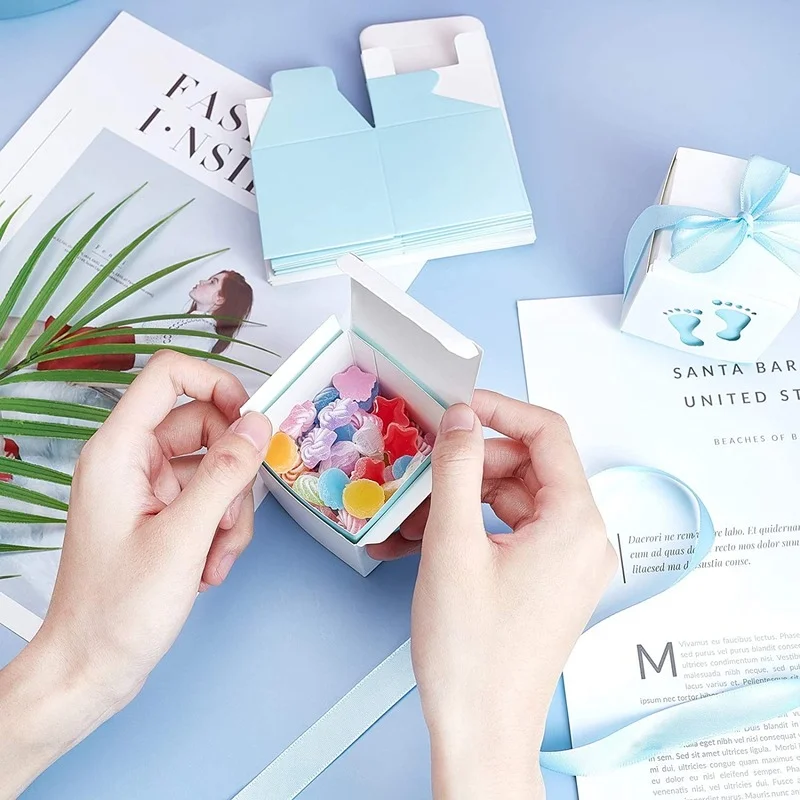 10pcs Newborn Baby Boxes Footprints Candy Packaging