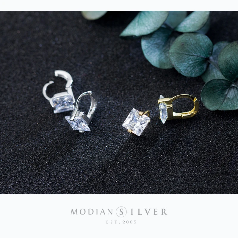 Modian Tiny Square CZ Gold Color Hoop Earrings for Women 925 Sterling Silver Small Ear Hoops Female Fashion Jewelry Bijoux