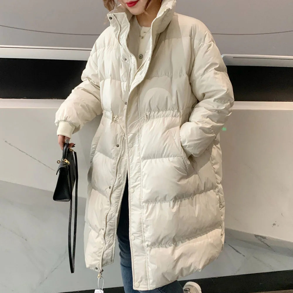 Solid New Winter Women 90% White Duck Down Long Parkas Stand Collar Thick Warm Down Coat Loose Zipper Ladies Snow Outwear