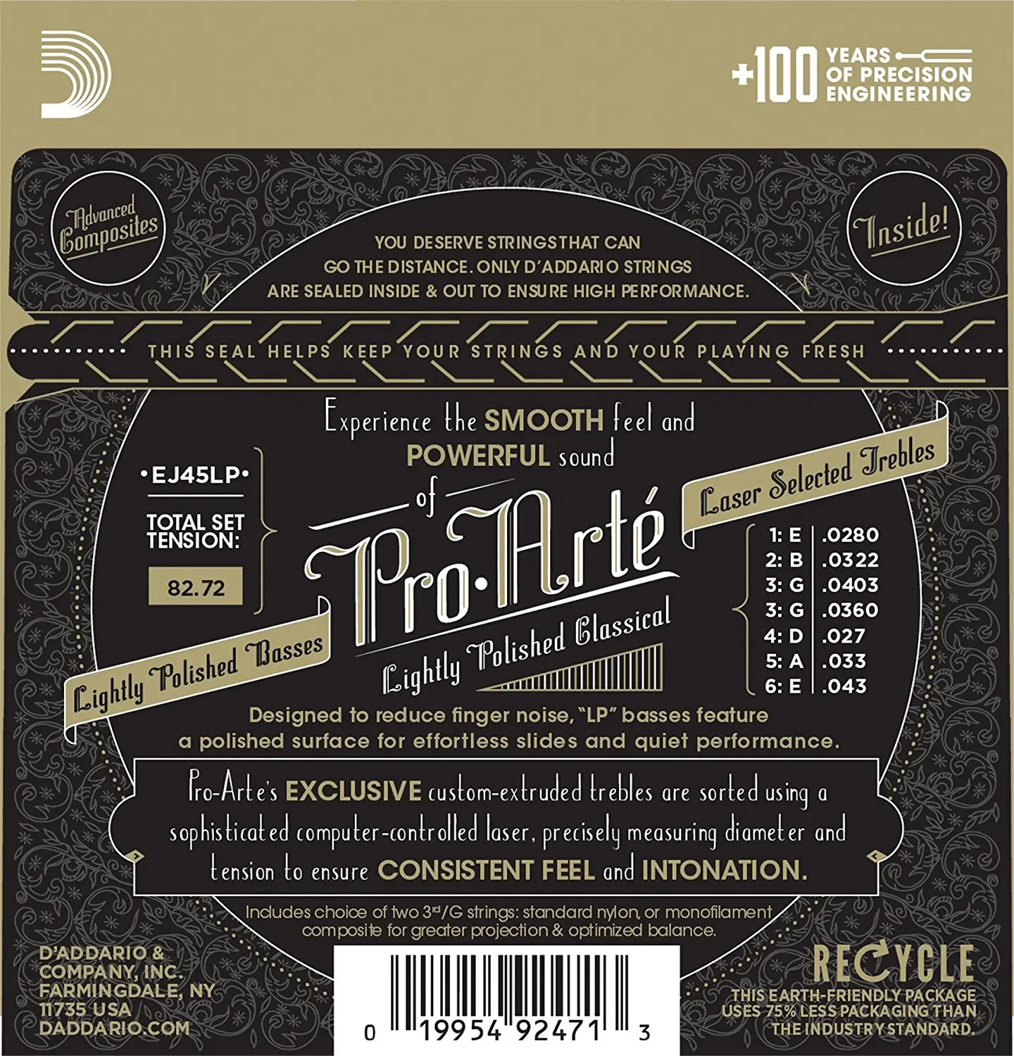 D\'Addario EJ45LP Pro-Arte Composite Classical Guitar Strings, Normal Tension