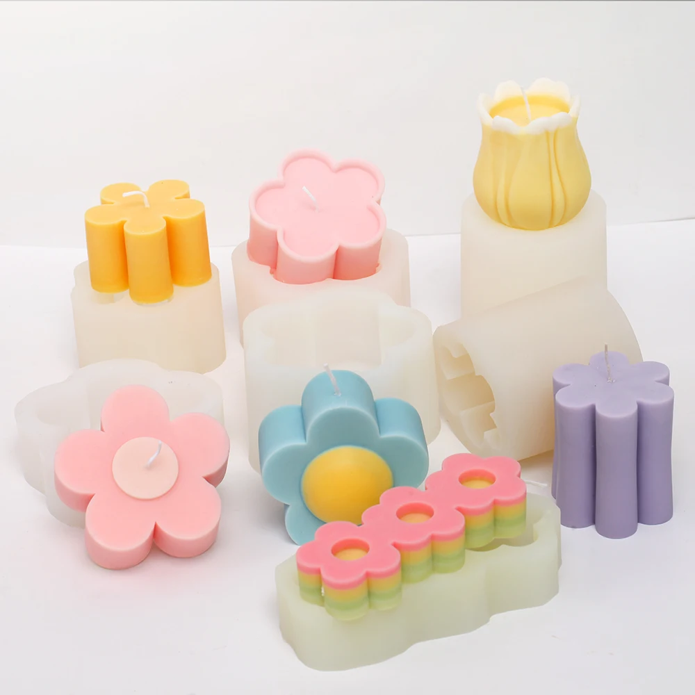 Cute Flower Silicone Candle Mold Handmade Scented Wax Mould for Candle Making Home Decoration Tools