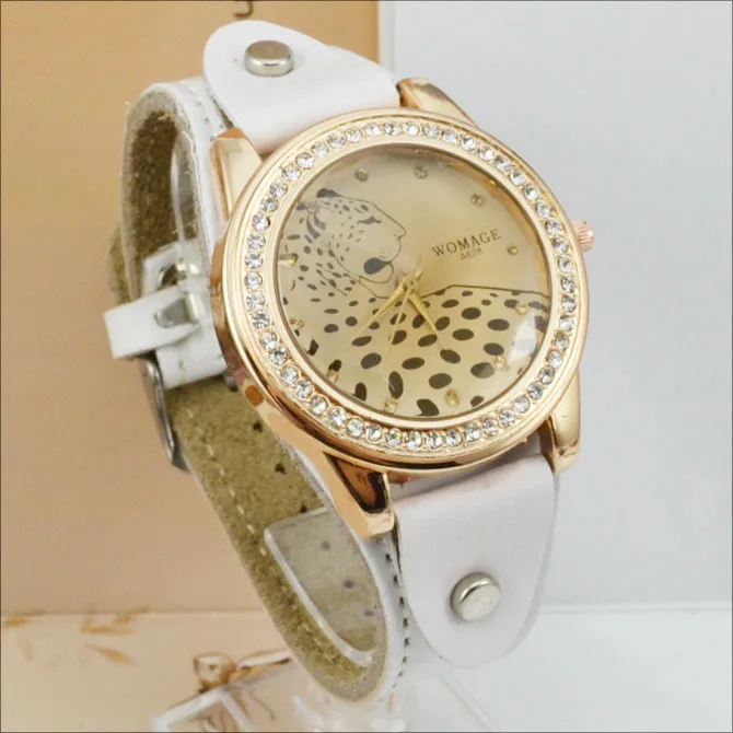 Womage Watch Womens Watches Fashion Leopard Watches Women Leather Band Quartz Watches Women Crystal Watches Reloj Mujer hodinky