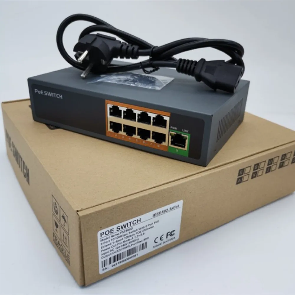 POE switch 48V with  100Mbps 8 Ports IEEE 802.3 af/at ethernet switch Suitable for IP camera/Wireless AP/POE camera