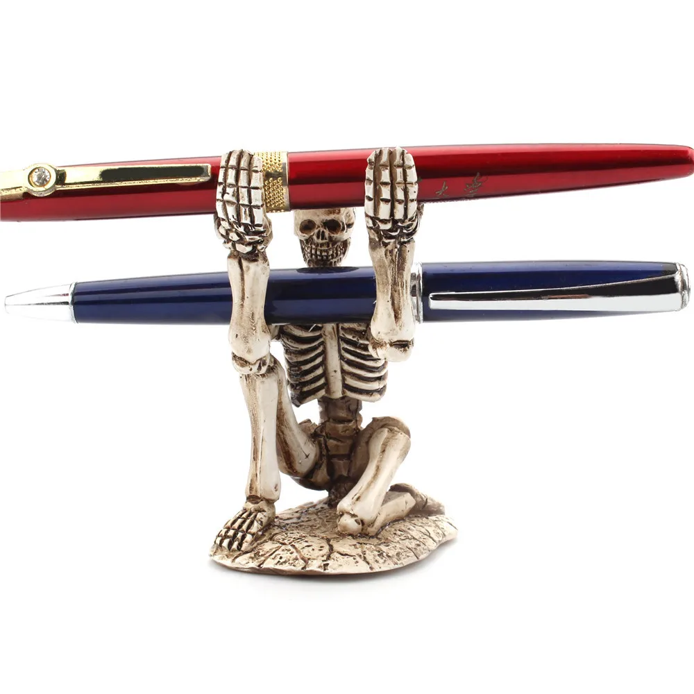 Creative Mini Resin Skull Statue Pen Holder Storage Rack Home Office Desk Decor Gift Halloween Party Decoration Dropshipping
