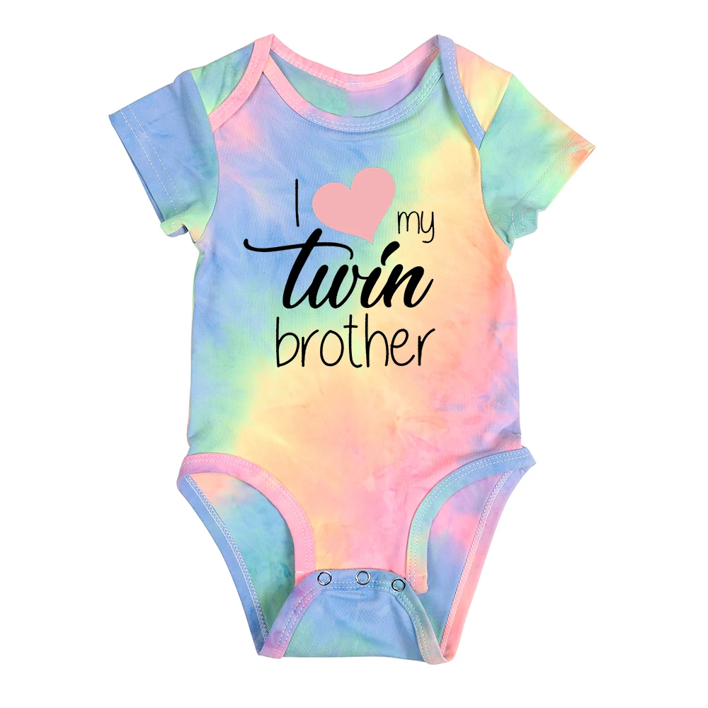 I Love My Twins Brother Sister Baby Boys Girls Tie Dye Jumpsuit Newborn Twins Summer Infant Clothes Pregnancy Valentine\'s Gift