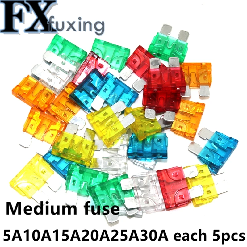 

30Pcs Standard Auto Blade Fuse For Car 5A 10A 15A 20A 25A 30 AMP Each 5pcs Car Fuse Auto Fuse White Yellow Red Blue Orange Green