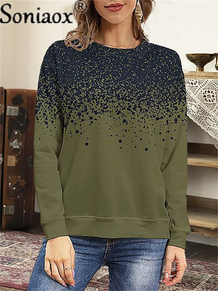 

Ink Dot Printing Women Sweatshirt 2021 Autumn New O Neck Long Sleeve Vintage Casual Loose Wild Ladies Sweatshirt Pullover Tops