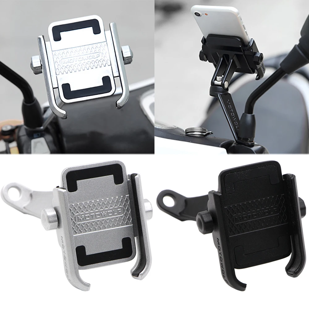 GPS Cell Phone Holder Bracket Mount 10mm Mirror Base for Universal Motorcycle Bicycle Bike Silver / Black Aluminum Alloy