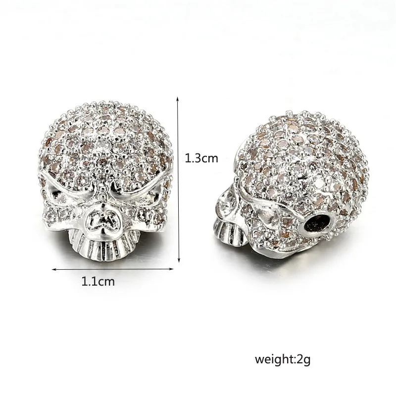 3pcs  13*11mm Cubic Zircon Charms Skull Beads Accessories wholesale, DIY Bracelet Necklace Making Jewelry, Day of the Dead