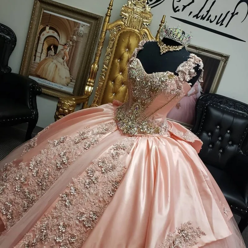 Nowe sukienki vestidos de 15 años różowe sukienki Quinceanera aplikacja wyszywana koralikami na bal suknie na bal maturalny Sweet 16 sukienka de princesse fille