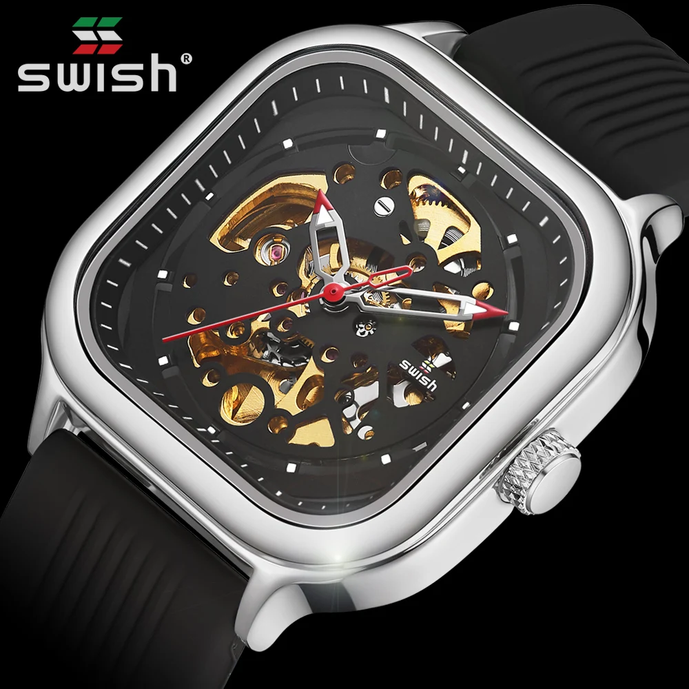 

SWISH Automatic Mens Watches Top Brand Luxury Business Mechanical Clock Men Casual Waterproof Watch Relogio Square Masculino