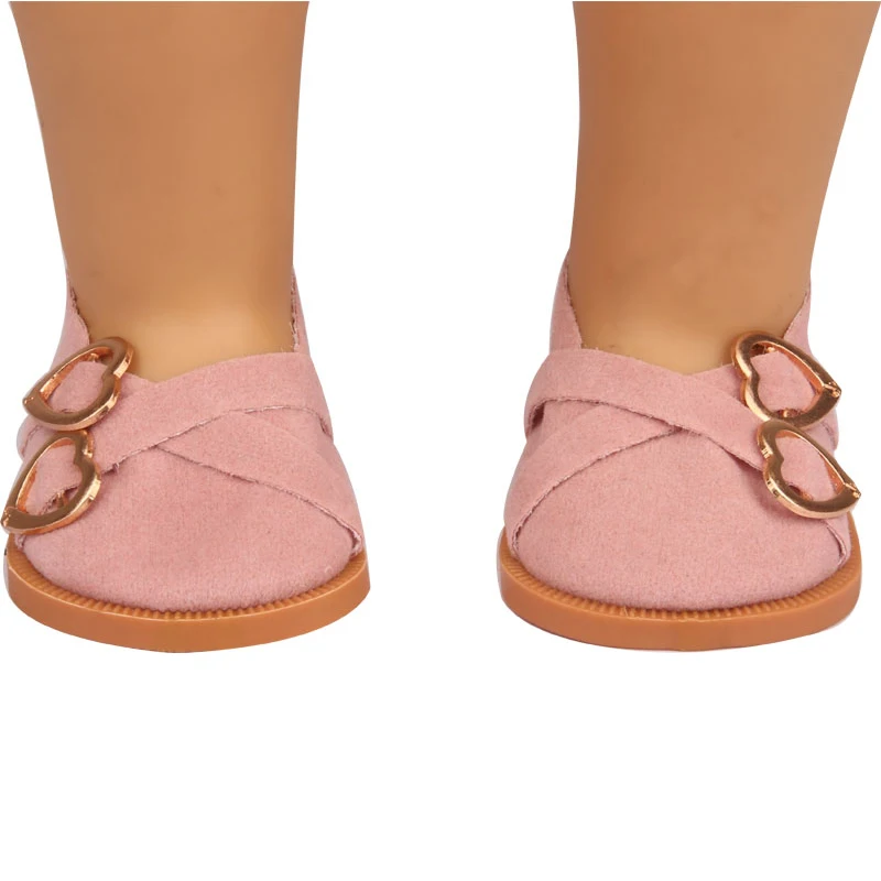 7 cm Leather Doll Shoes For American 18 Inch Doll Double Hearts Villus Shoes Boots For 43 cm Baby New Born&OG,1/3 BJD Girl Doll - Image 3