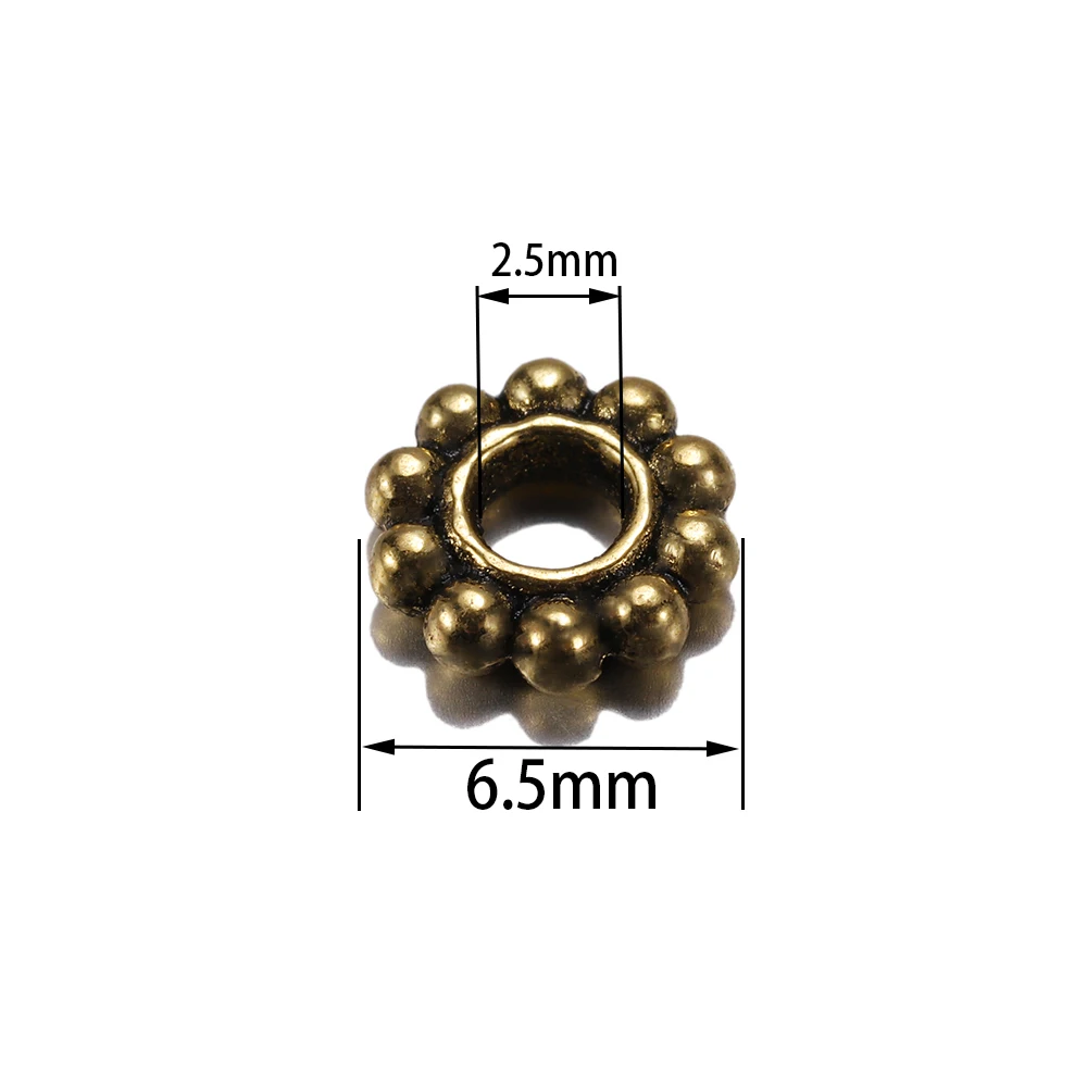 100Pcs/Lot Antique Gold Color Bronze Tone Daisy Flower Metal Spacer Beads Wheel  for Jewelry Making Needlework Accessories