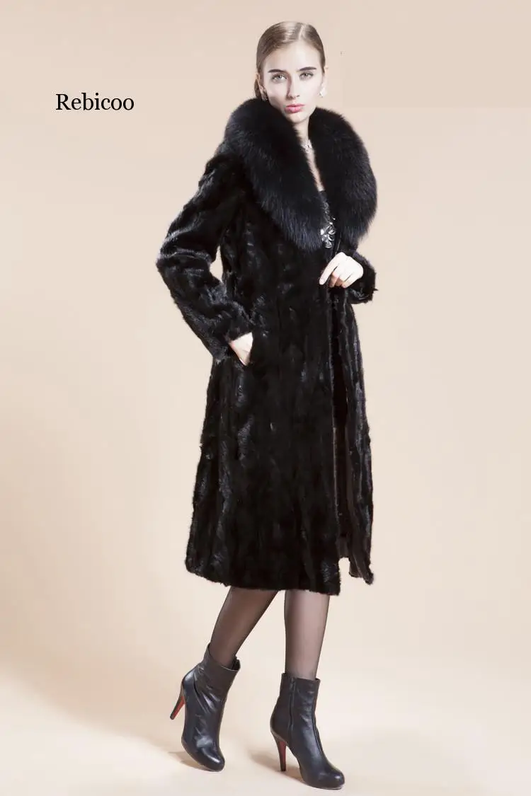 Autumn and winter faux fur coat jacket women Trench imitation mink fur coat women's fur long coat Outwear S- 4XL black