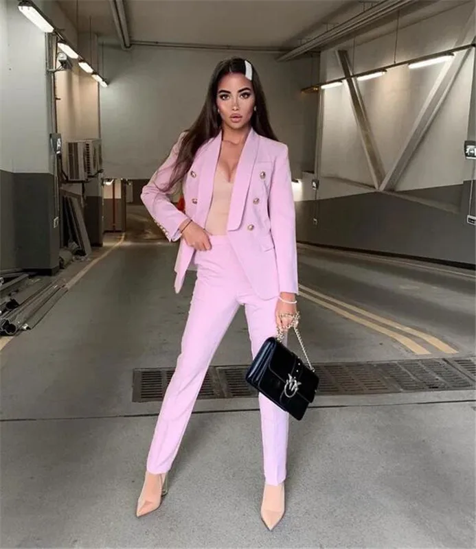 Tesco Pink Shawl Blazer Suits for Women Ladies Pantsuit 2 Piece Womens Suits Blazer with Pants for Party Groom Business Outfits