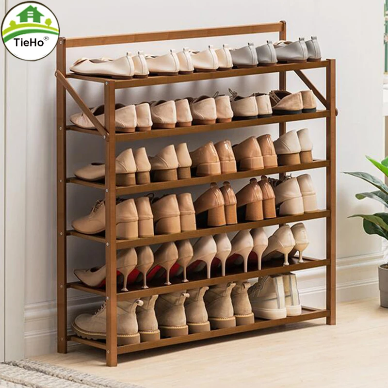 

TieHo Simple 6 Layer Folding Shoe Cabinet Shoe Cupboards Bamboo Shoe Shelf Rack For Living Room Doorway Shoes Storage Organizer