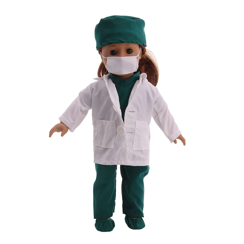 Doll Clothes Umbrella Mask Doctor Nurse Uniform Clothes+Toys Medical Equipments Fit 18 Inch American Doll&43 Cm Baby Doll Girl`