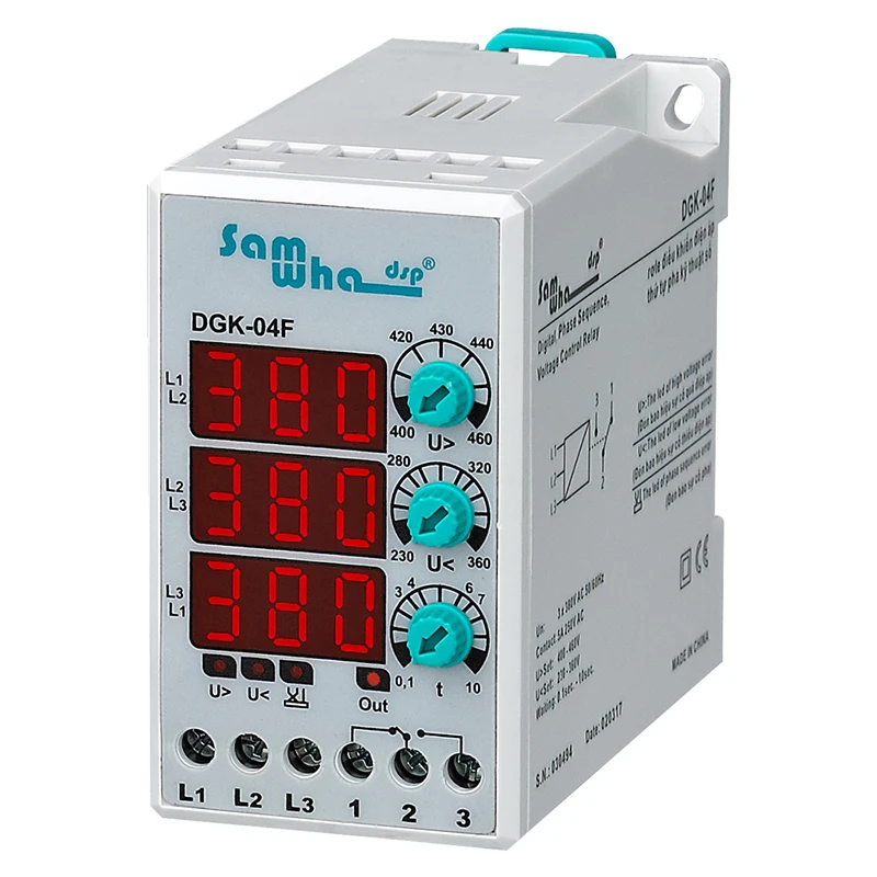 Samwha-Dsp DGK-04F Sekwencja faz Trójfazowy przekaźnik zabezpieczający przed awarią napięcia Przekaźnik ustawiania napięcia (3*380 V bez neutralnego)