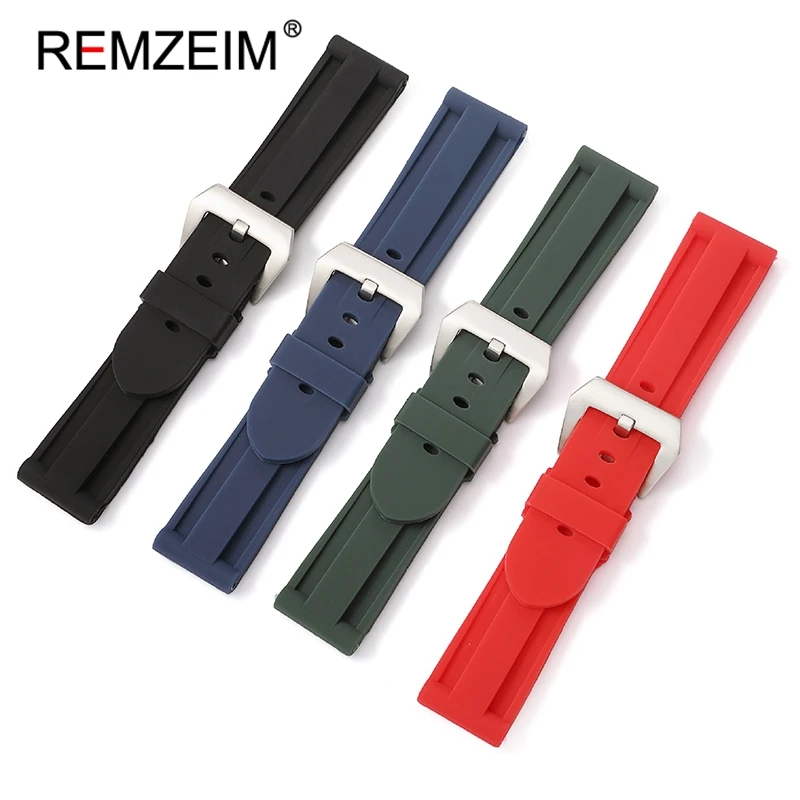 REMZEIM Rubber Silicone Watch Band Strap 22mm 24mm 26mm Women Men Green Red Black Sport Watch Band Stainless Steel Metal Clasp