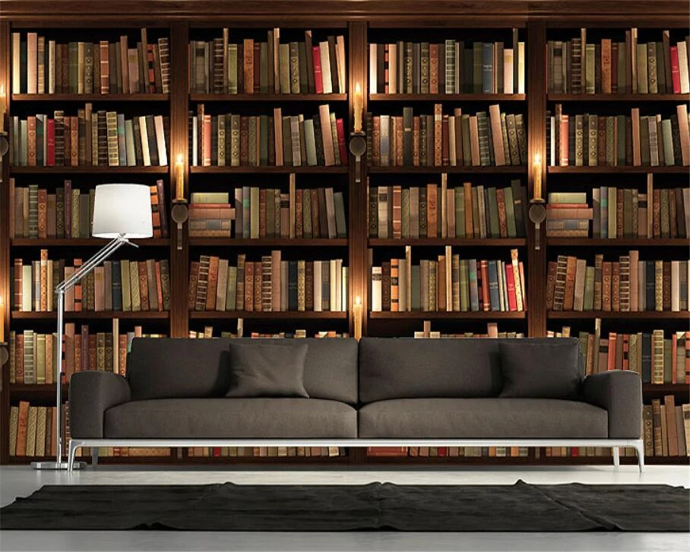 

Custom wallpaper 3D European Style Sofa TV Background Wall Bookcase Books Bookshelf 3d wallpaper mural papel de parede