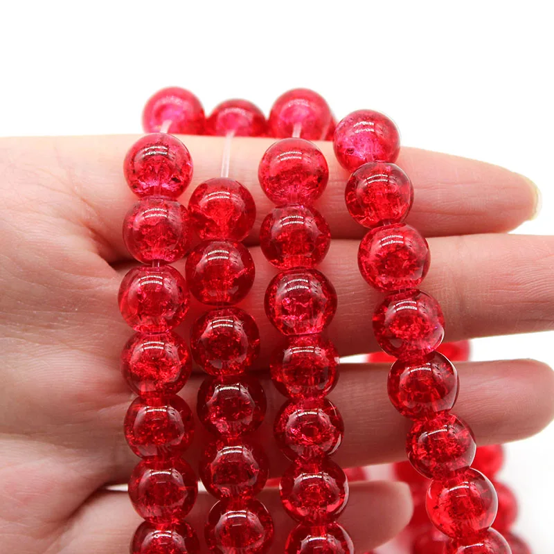 Natural Stone Red Cracked Quartz  Beads  For Jewelry Making DIY 8 10 12 mm Crystal Round Loose Beads Diy Bracelet Wholesale