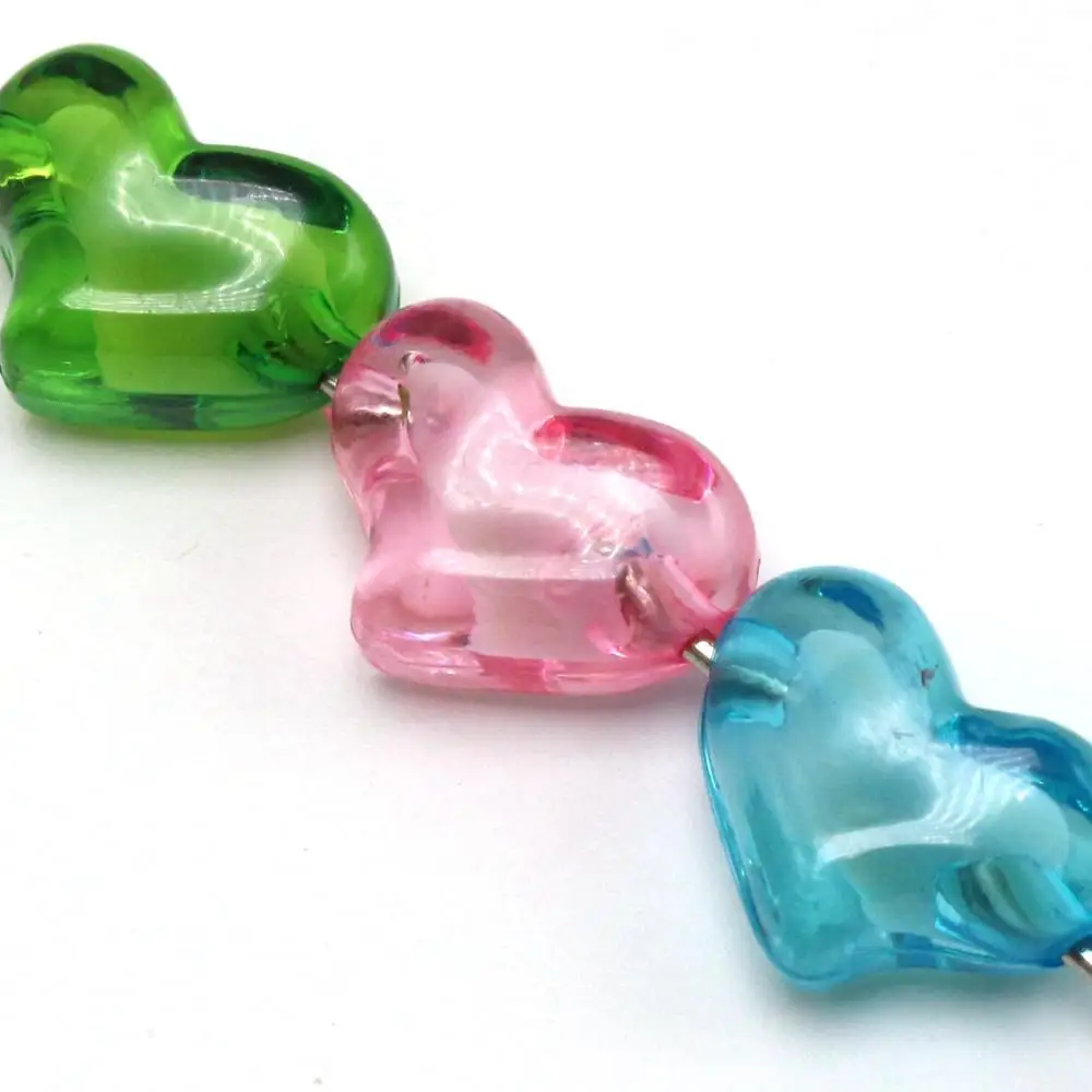 25 Mixed Color Acrylic Puffy Heart Chunky Beads 21X15mm 