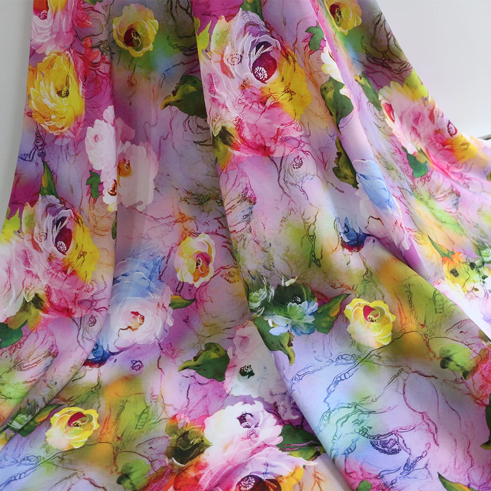 1 meter X 1.4 meter Digital Print Viscose Fabric Dress Material Rose Floral Poplin