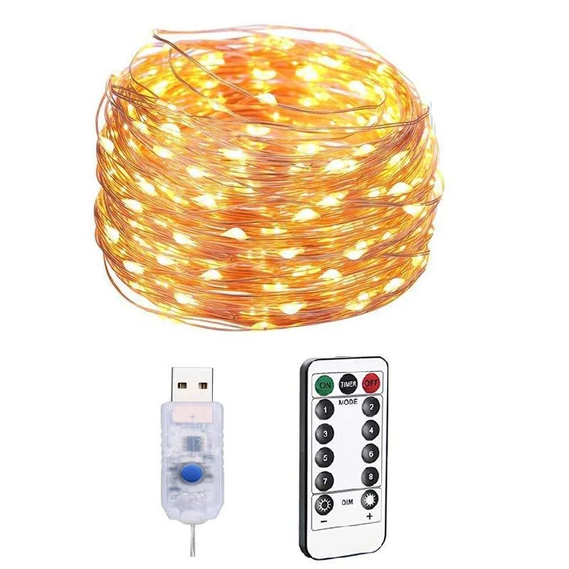 Christmas Led Copper Wire String Light String Fairy Lights Silver Wire Battery USB Remote Control for Halloween Fairy Warm Light