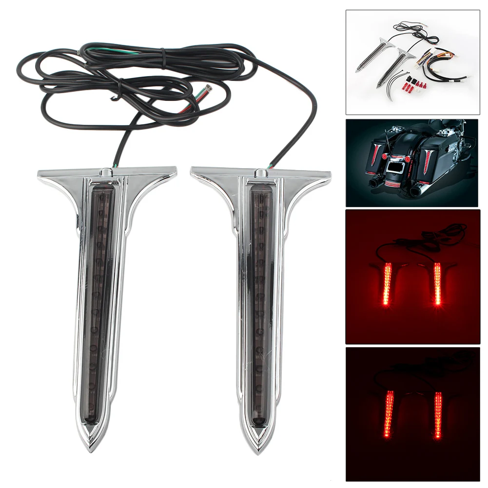 

1Pair Motorcycle Chrome LED Rear Saddlebag Accents Light Smoke Lens For Harley Touring Road King 1993-2013 ABS Plastic