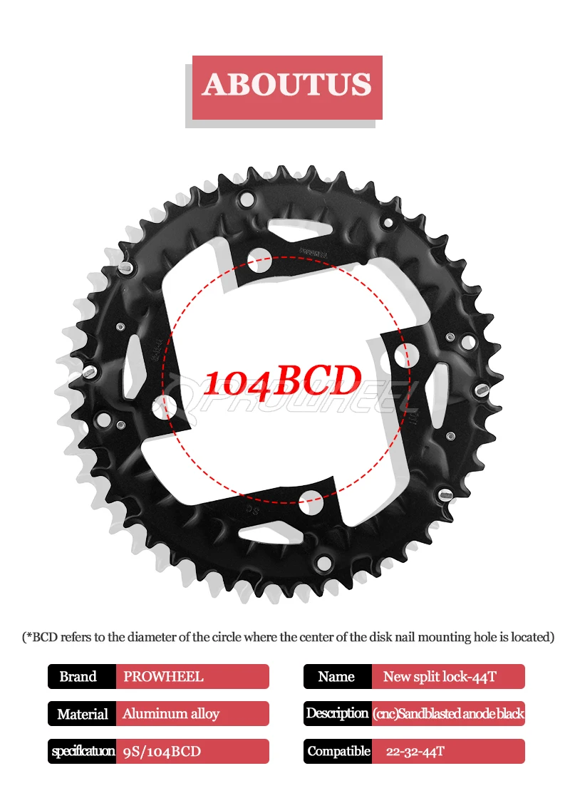 PROWHEEL MTB Kettenblatt 64/96/104BCD Mountainbike-Kettenrad 22T 24T 30T 32T 40T 42T 44T Zahnkranz Stahllegierung Fahrradteil – Detail 3