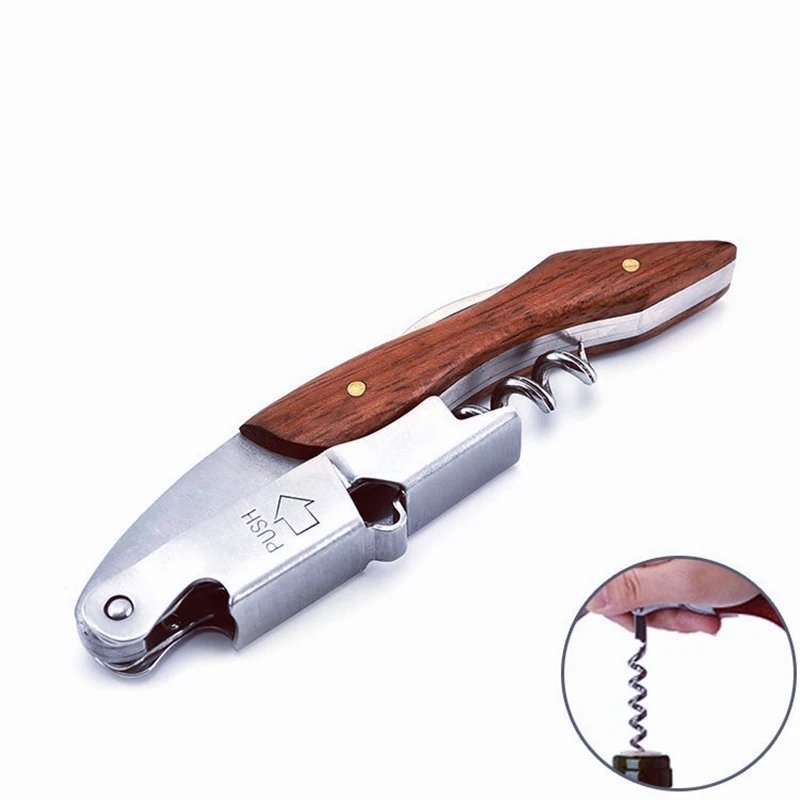 Stainless Steel Red Wine Opener Wood Handle With Leather Professional Multifunction Portable Screw Corkscrew Kitchen Bar Tools