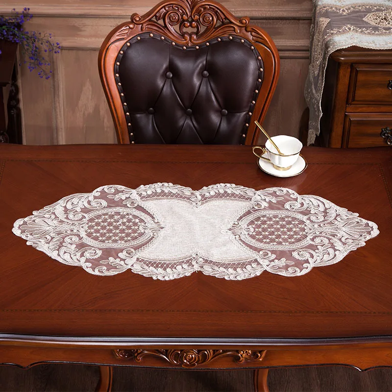 European Luxury Hemp Gray Cotton Fabric Embroidered Tablecloth Hotel Home Decoration Covered Christmas Wedding Tapete Table Flag