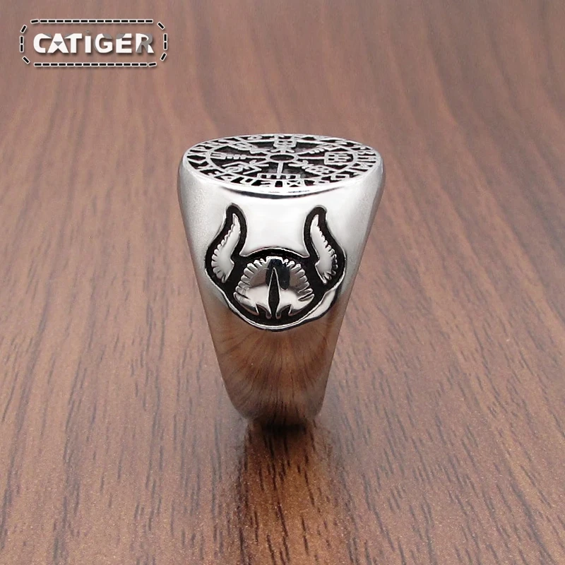 Punk 316L Stainless Steel Nordic Viking Ring Custom Rune beads Signet Caw Scandinavn Odin Symbol Men Jewelry