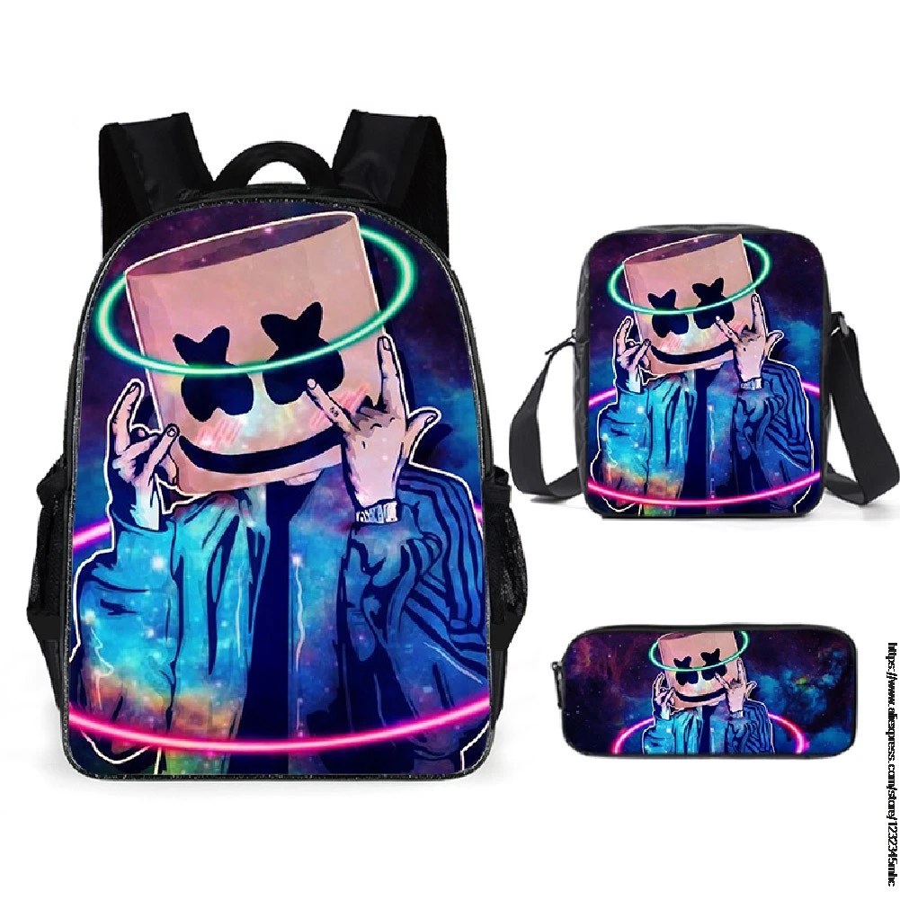 Школьные рюкзаки для подростков дорожная сумка, 3 предмета в комплекте, рюкзак школьный Карандаш Чехол ди-джей Marshmello сумки на плечо школьная сумка подарки на день рождения