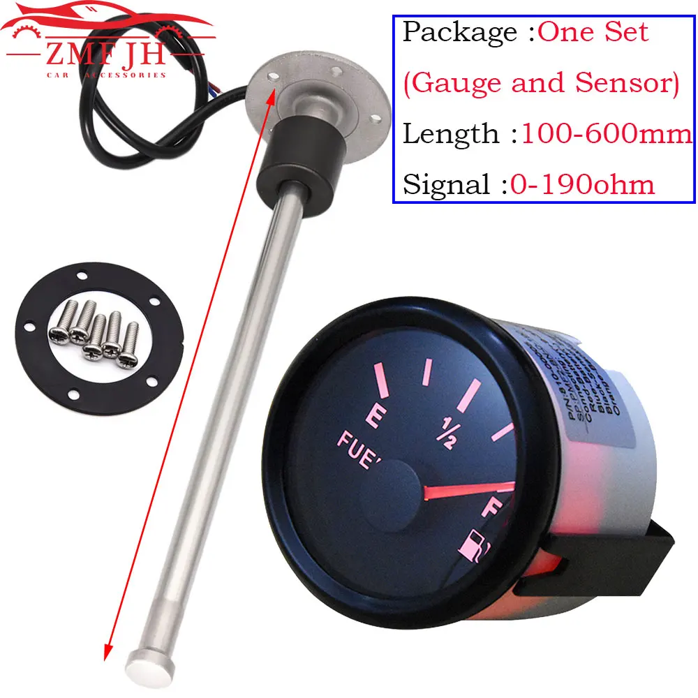 52mm Auto Car Fuel Level Gauges 0-190ohm Fuel Level Meters Marine Fuel Level Gauge Sensor Sender Unit for Boat Yacht 9-32V