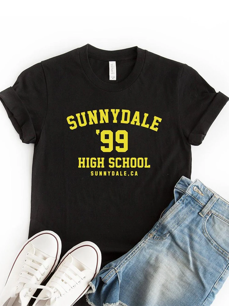 Sunnydale-99 T-shirts pour femmes, lycéennes, estival et à la mode, en coton noir, livraison directe