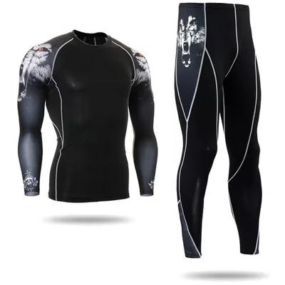 Motorcycle Jersey Sets Men\'s Fitness Tight Clothes Quick Dry Long Johns Compression Sport Bodybuilding T-Shirt Underwear Suit