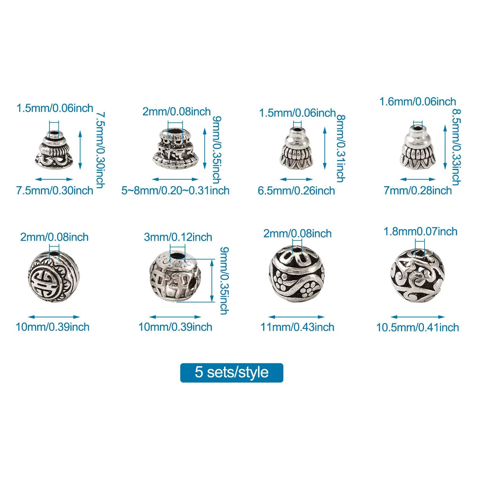 20set/box Antique Tibetan Style Alloy Guru Bead Sets T-Drilled 3-Hole Round Beads For Jewelry Making DIY Bracelet Crafts Decor