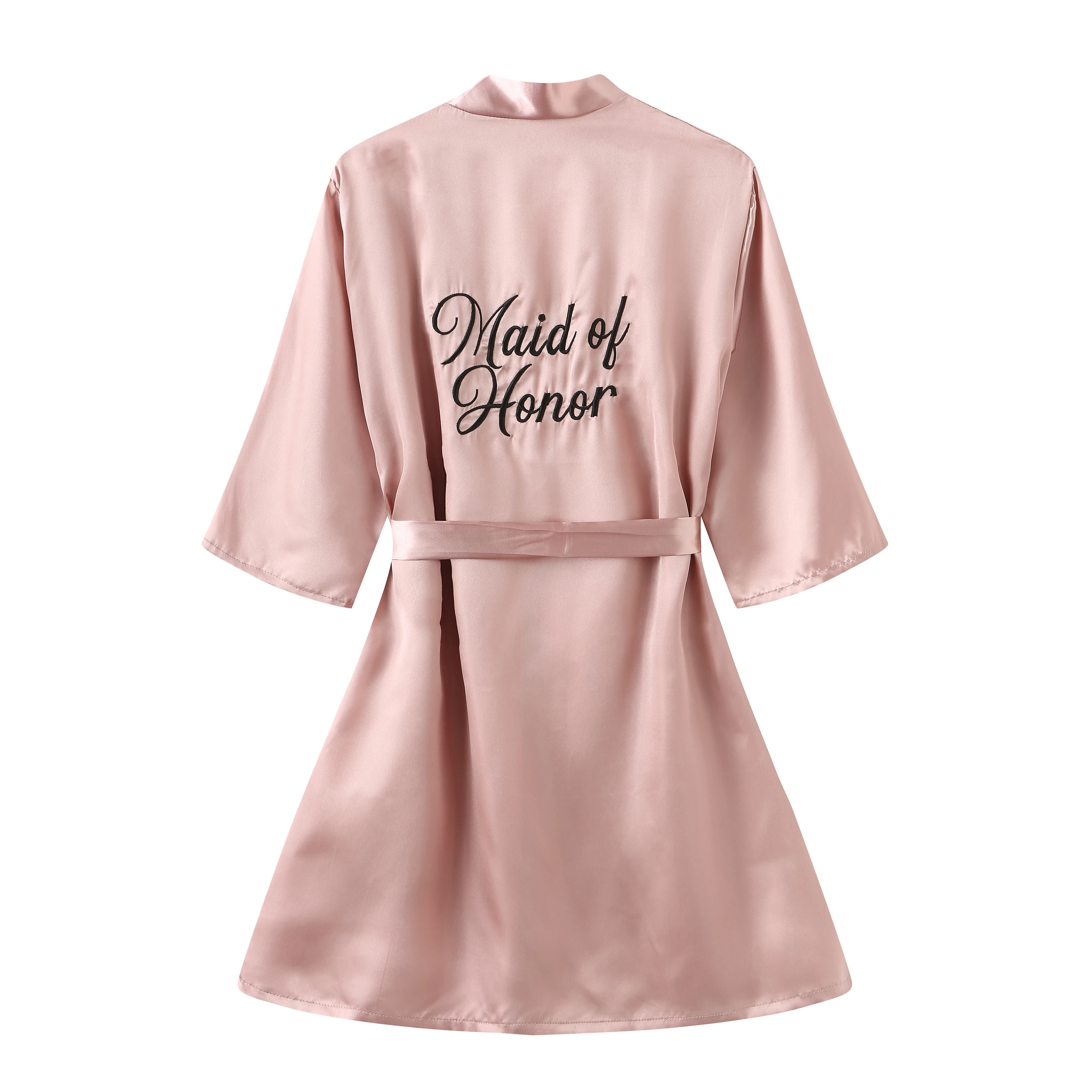 Wedding Party Bride Robe With Embroidery Black Gold Letters Kimono Satin Pajamas Bridesmaid Rose Gold Robe Pink Bathrobe