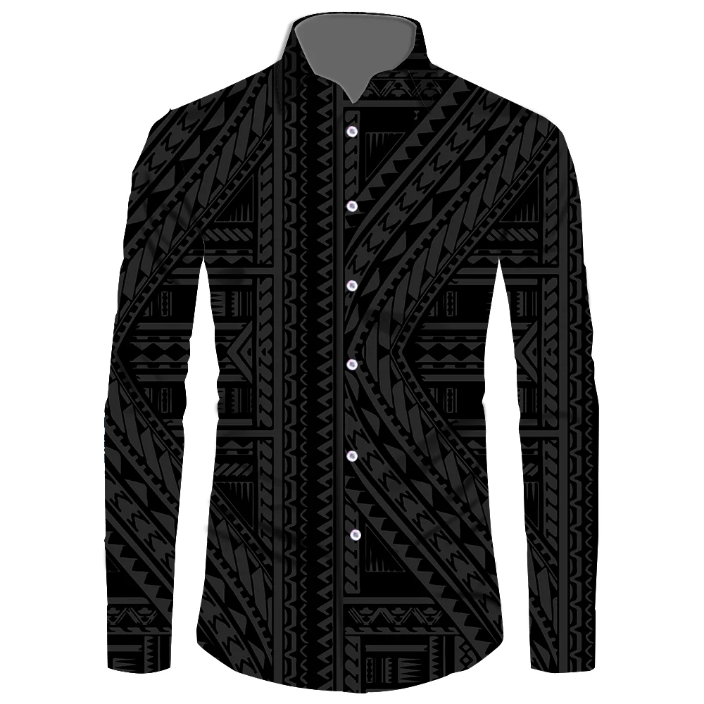 Polynesian Tribal Style Samoan Pattern Design Long Sleeve Shirt Men Plus Size 6XL Wholesale Maoli Tattoo Arm Shoulder Tattoo