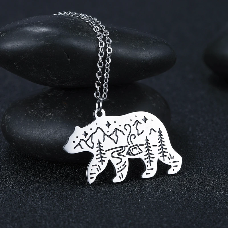 COOLTIME Bear Animal Pendant Necklace Stainless Steel Jewelry Fashion Necklaces for Women Statement Birthday Anniversary Gift