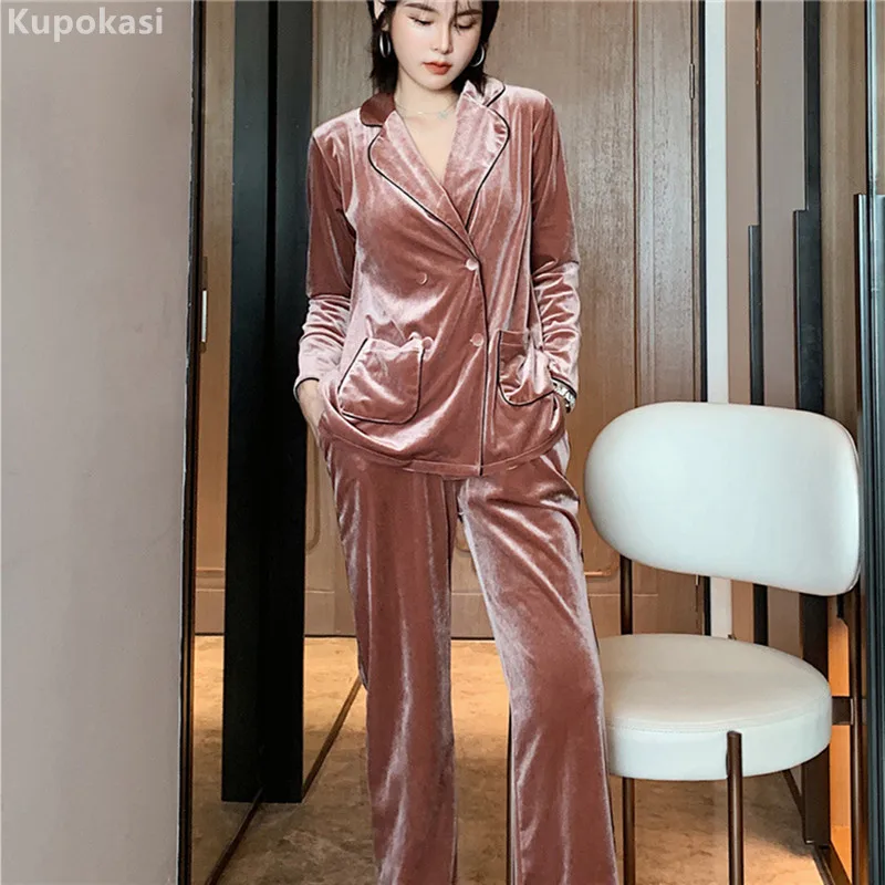 

Kupokasi Winter Velvet Couple Pajamas Set 2 Pieces Coral Fleece Sleepwear Woman Long Sleeves Pants Autumn Nightwear With Belt