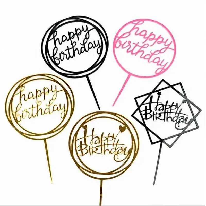happy birthday cake topper Supplies Acrylic Baking cake Insert Decor Cupcake wedding Birthday Party Decoration Cake Top Flag