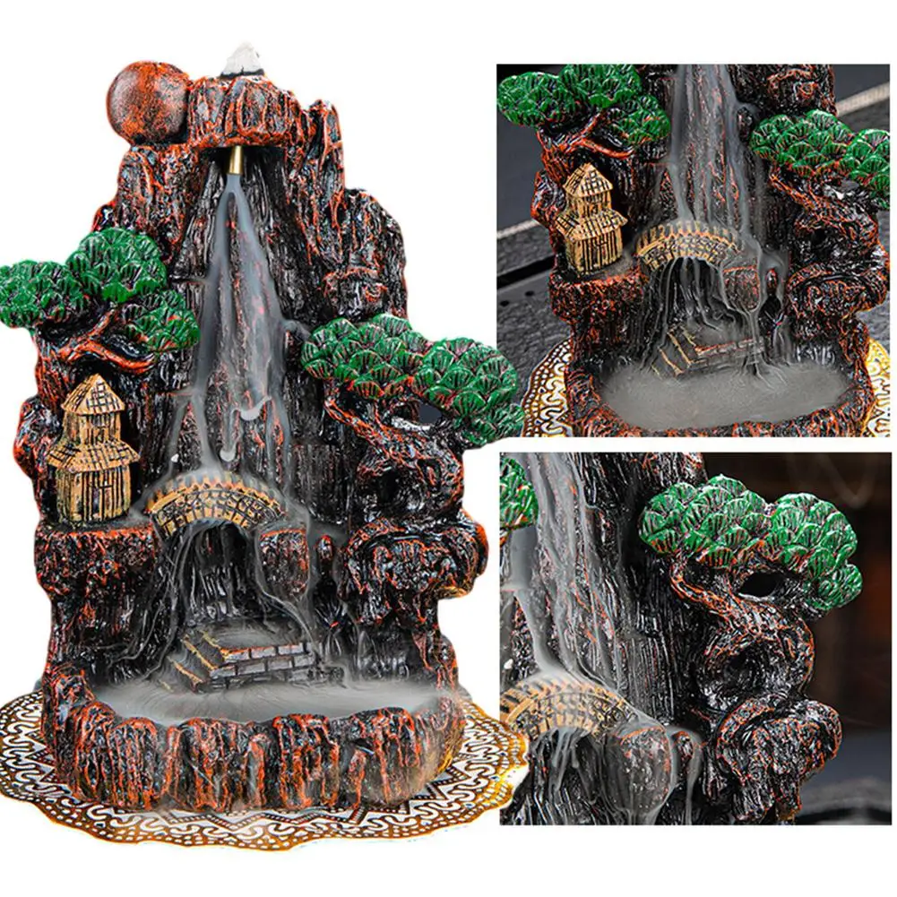 Garden Statue Crafts Decoration Home River Mountain Incense Holder Waterfall Smoke Feng Shui Incense Burner