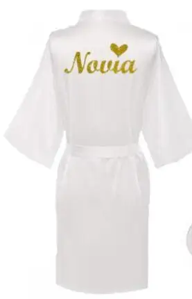 3pc set of glitter gold novia robe bride slippers bridal sash foil writing Espanol spanish kimono la novia women pajamas robe