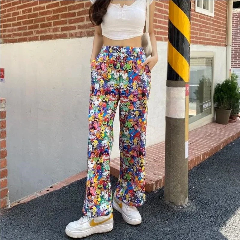 

Cartoon Printing Pants for Women Fashion Chic Casual Trousers Teens Female Sportspants Cyber Y2k Pants 2000s Baggy Joggers ALT